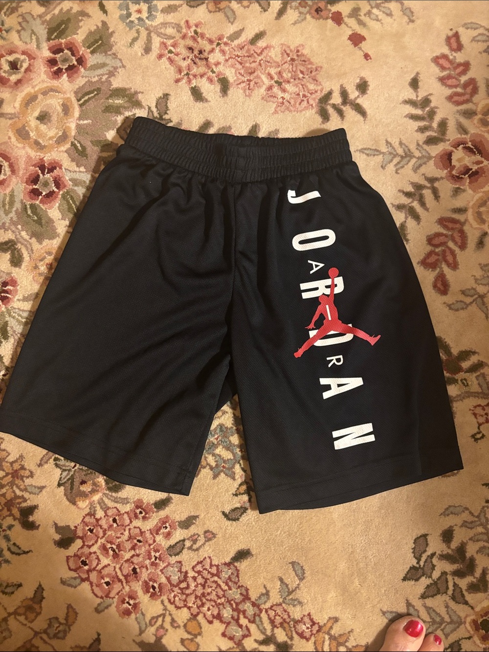 Jordan Black Shorts with Red Jumpman and White Lettering